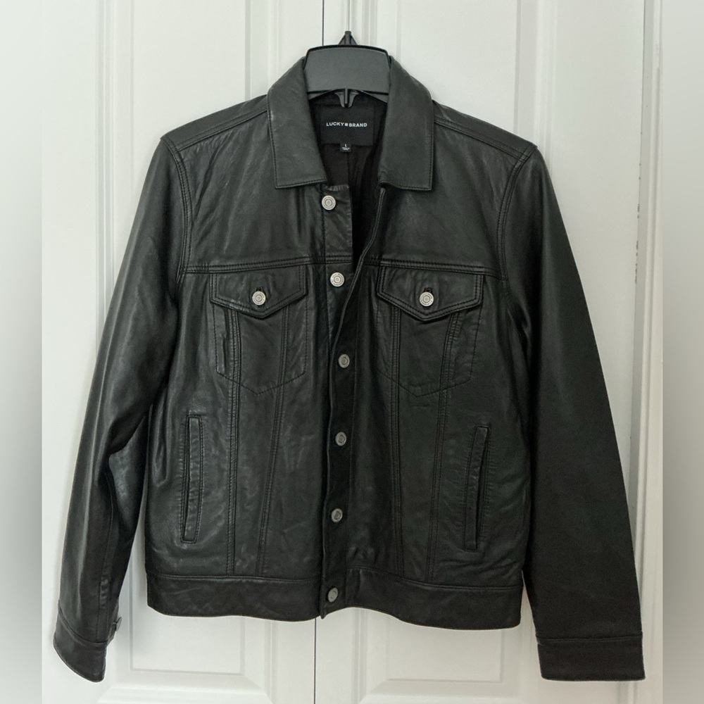 Women’s Lucky Brand Leather Trucker Jacket